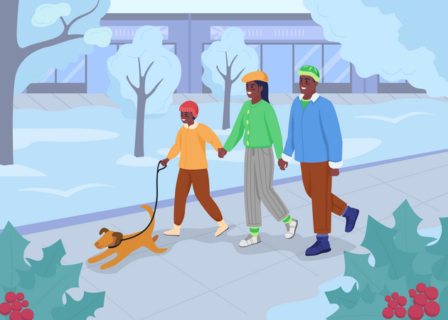 Family walking in park  Illustration