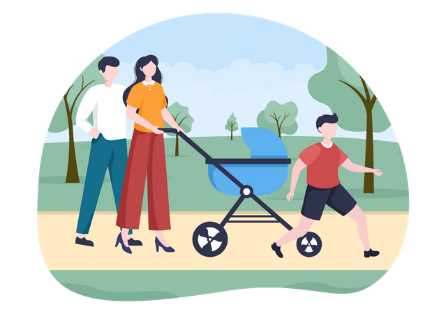 Family Walking in Park  Illustration