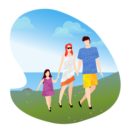 Family walking near leak  Illustration