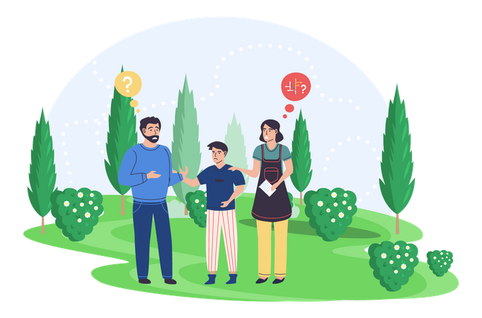 Family walking together and thinking about problem Illustration