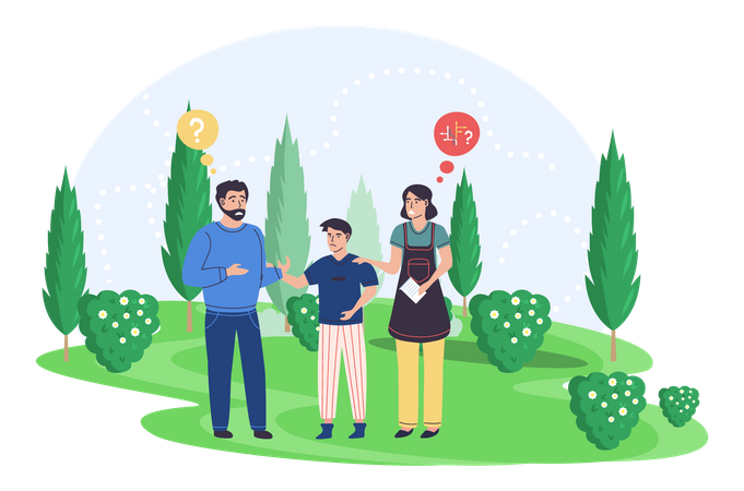 Family walking together and thinking about problem  Illustration