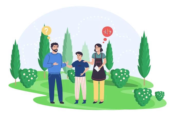 Family walking together and thinking about problem  Illustration