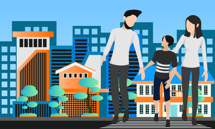 Family walking together  Illustration