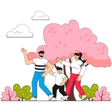 Family walking together in park  Illustration