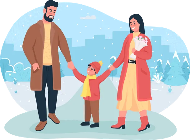 Family walking together with son Illustration