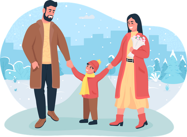 Family walking together with son  Illustration