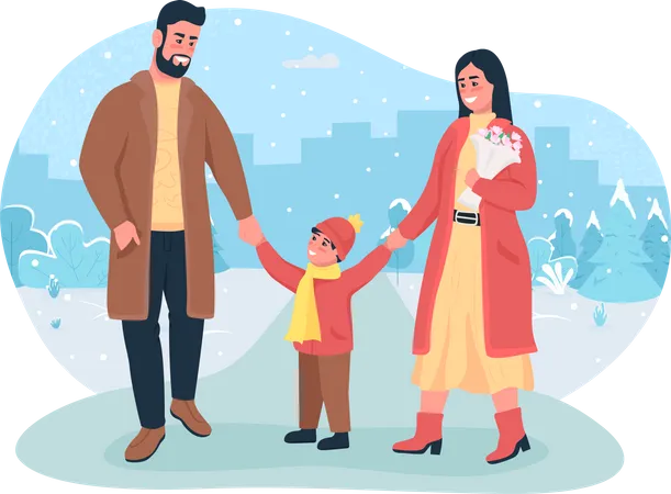 Family walking together with son  Illustration