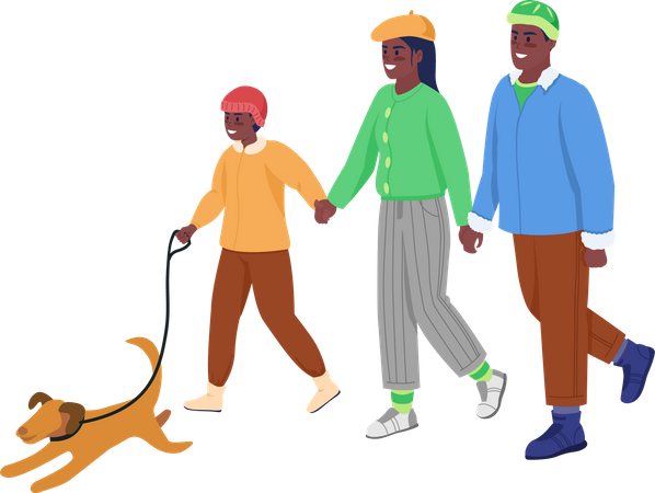 Family walking with pet Illustration