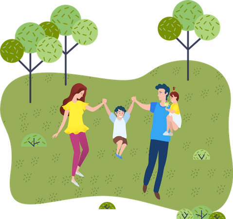 Family walks in park  Illustration