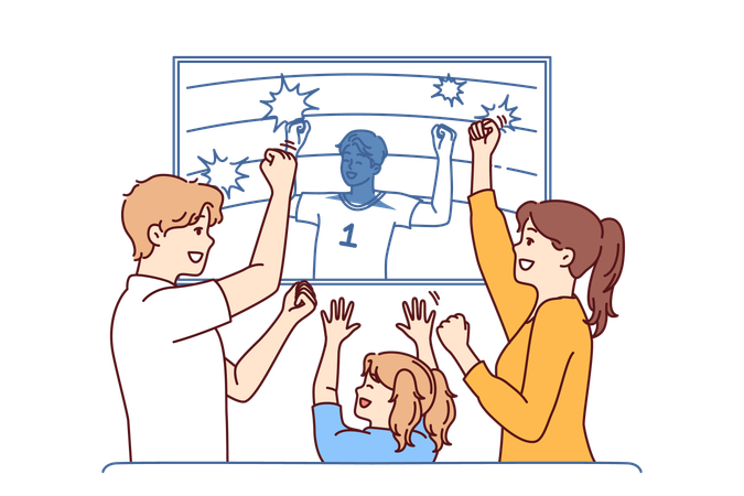 Family watches football match together  Illustration