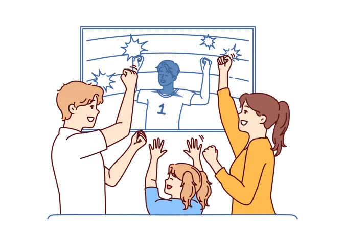 Family watches football match together  Illustration