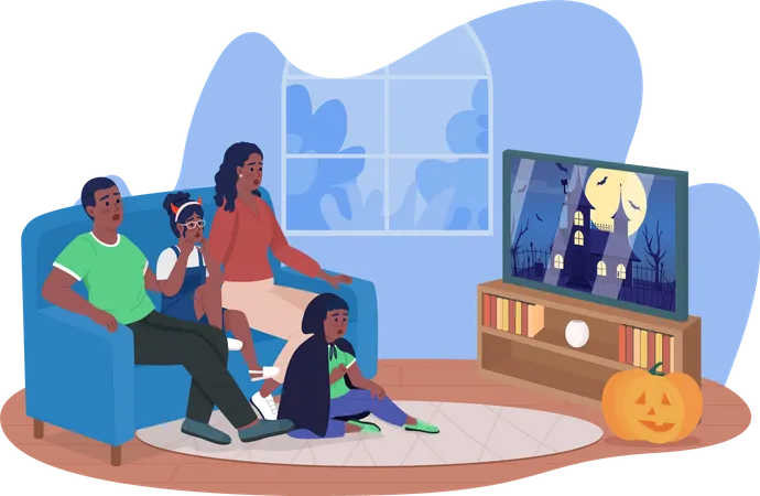 Family watching movie Illustration