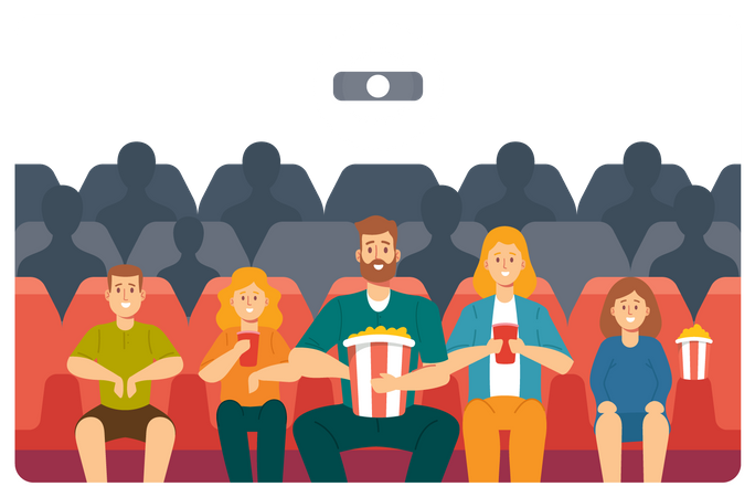 Family Watching Movie at Cinema  Illustration