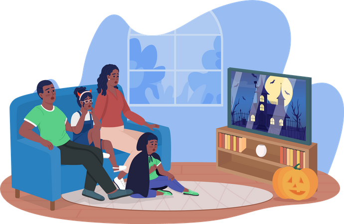 Family watching movie  Illustration