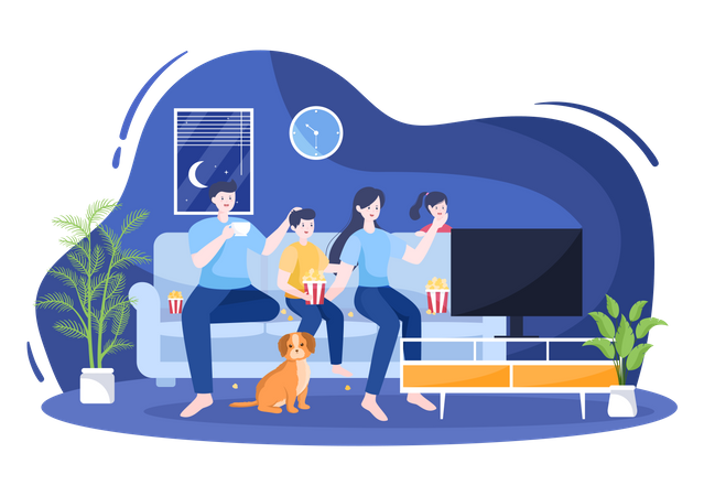 Family watching movie on tv  Illustration