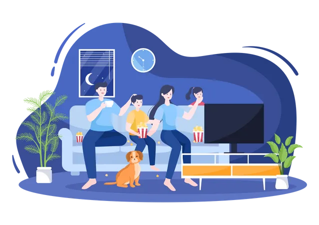 Family watching movie on tv  Illustration