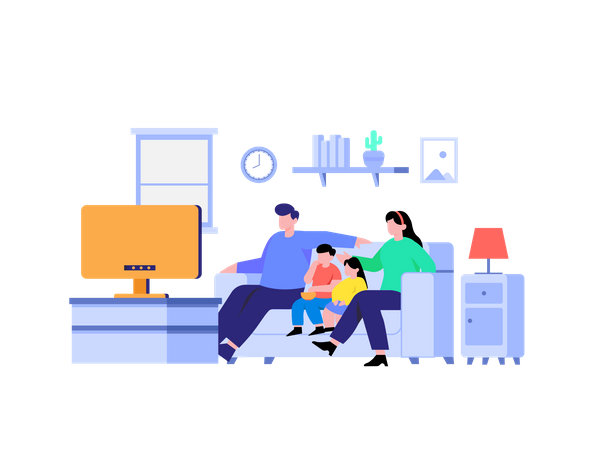 Family Watching Television  Illustration