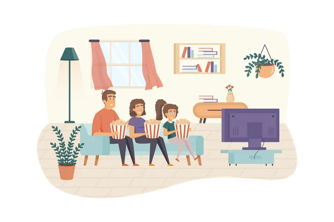 Family watching television together Illustration