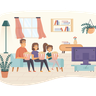 family watching television illustration svg
