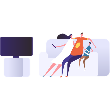 Family watching television together  Illustration