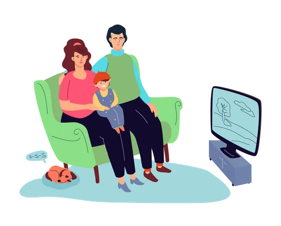 Family watching TV  Illustration