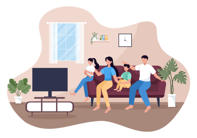 Family Watching tv Illustration
