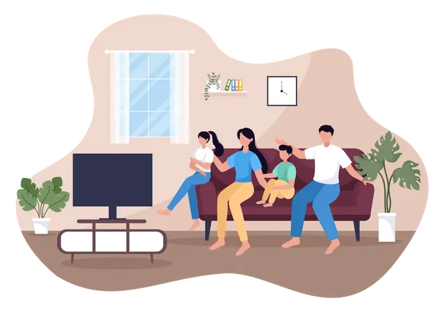 Family Time Of Joyful Parents And Children Spending Time Together At Home Doing Various Relaxing Activities In Cartoon Flat Illustration For Poster Or Background Illustration