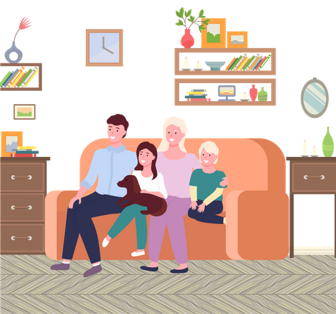 Family watching tv Illustration