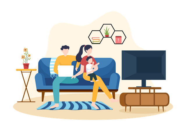 Family watching tv  Illustration