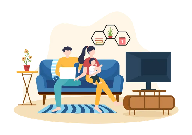 Family watching tv  Illustration