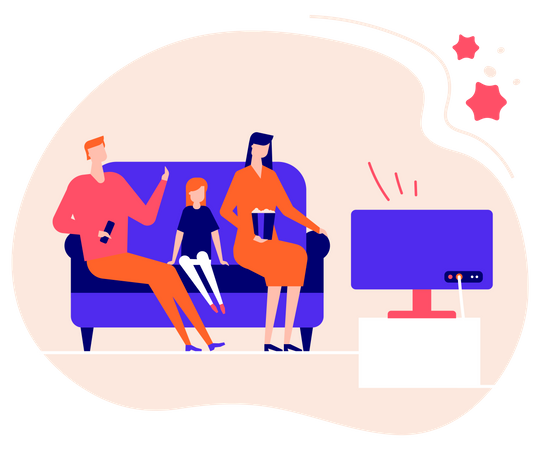 Family watching tv show Illustration