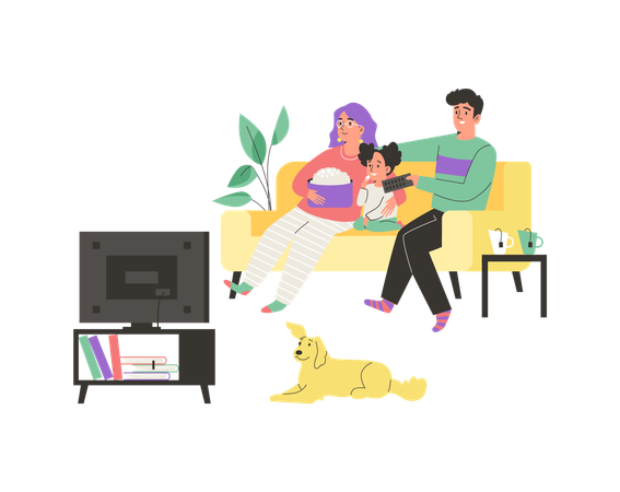 Family watching TV spending time together  Illustration