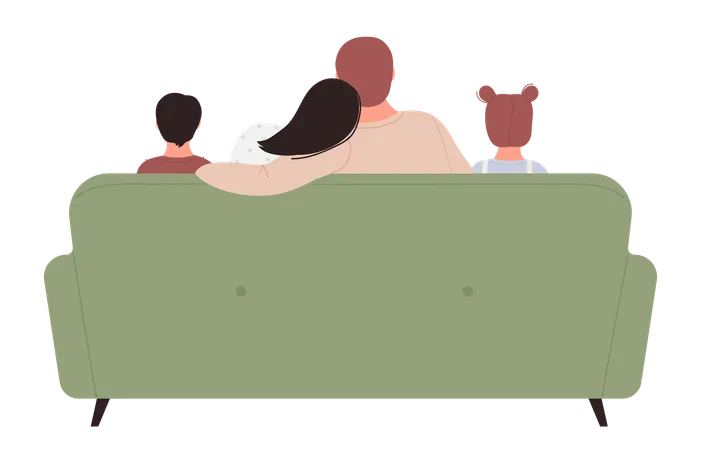 Family People Watch Tv Cartoon Flat Mother Father Daughter And Son Teenagers Watching Tv Together Isolated Vector Illustration 일러스트레이션