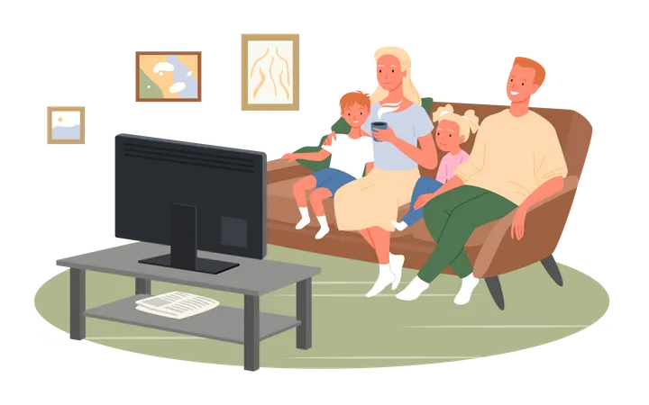 Family watching tv together  Illustration