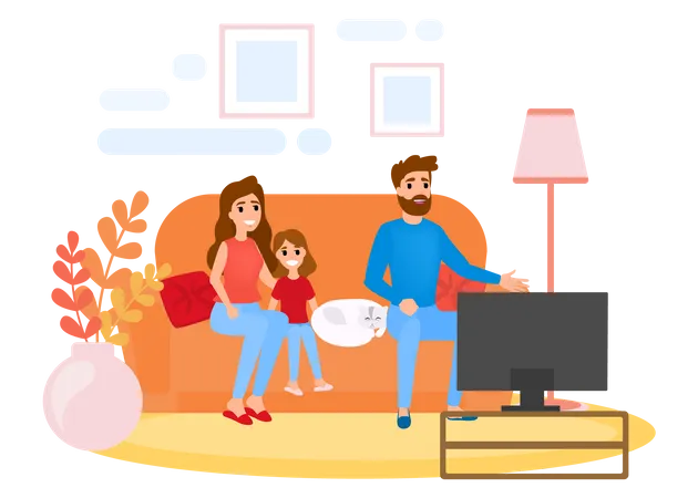 Family watching tv while sitting on couch together Illustration