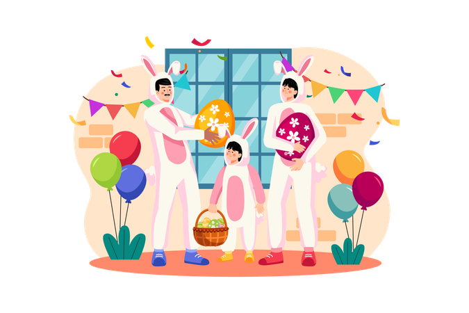 Family wearing Easter bunny costume Illustration