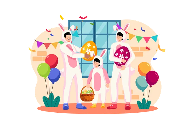 Family wearing Easter bunny costume Illustration