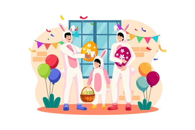 Family wearing Easter bunny costume  Illustration