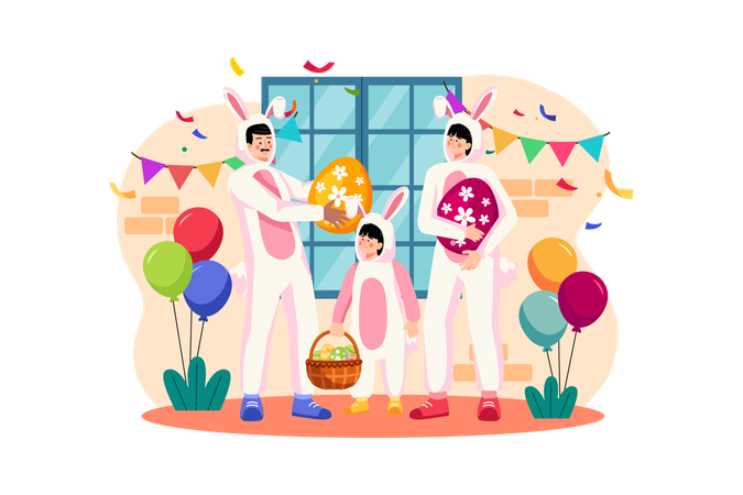 Family wearing Easter bunny costume  Illustration