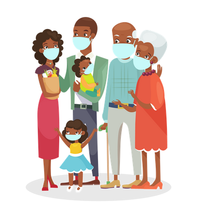 Family wearing face mask for safety from covid virus  Illustration