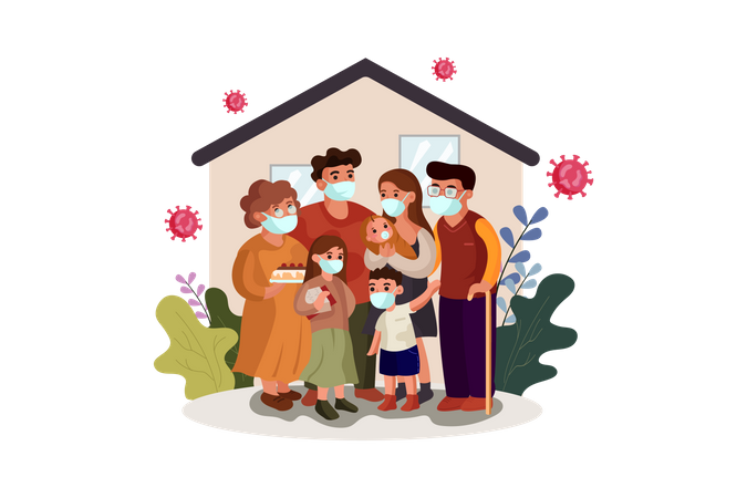 Family wearing face mask  Illustration