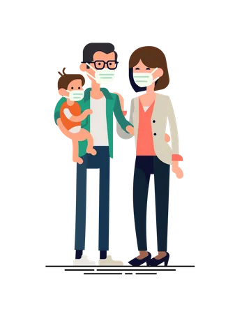 Family wearing facemask Illustration