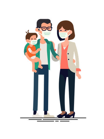 Family wearing facemask  Illustration