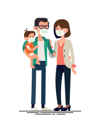 Family wearing facemask  Illustration