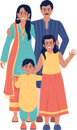 Family wearing indian ethnic outfits Illustration