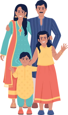 Family Wearing Indian Ethnic Outfits Semi Flat Color Vector Characters Editable Figures Full Body People On White Simple Cartoon Style Illustration For Web Graphic Design And Animation Illustration