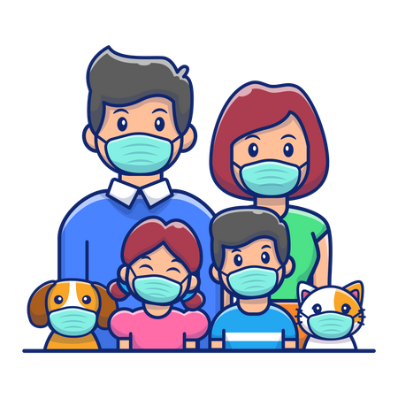 Family wearing mask during corona pandemic  Illustration