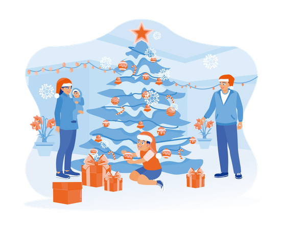 Family wearing Santa hats for Christmas party  Illustration