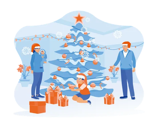 Family wearing Santa hats for Christmas party  Illustration