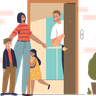 illustrations of kids and dad meeting mom